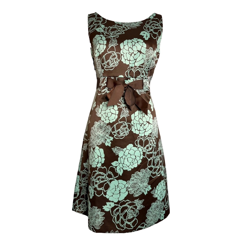Jessica Howard Y2K Mod Floral Dress 10 Brown Mint Green Bow Indie Twee Retro